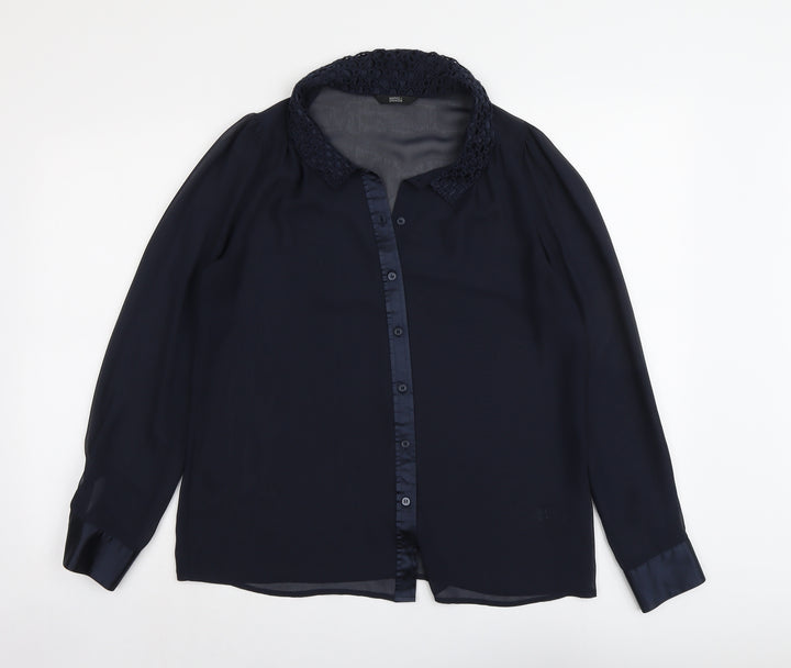 Marks and Spencer Womens Blue Polyester Basic Button-Up Size 12 Collared