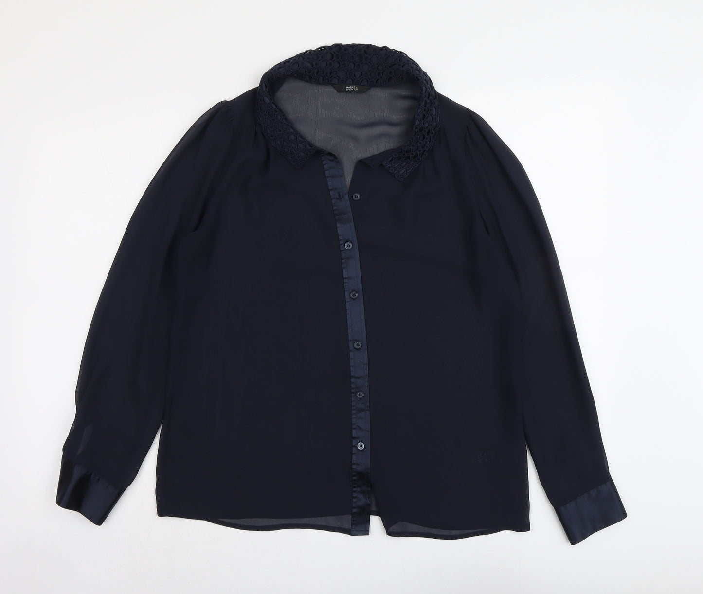 Marks and Spencer Womens Blue Polyester Basic Button-Up Size 12 Collared