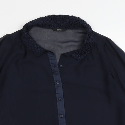 Marks and Spencer Womens Blue Polyester Basic Button-Up Size 12 Collared