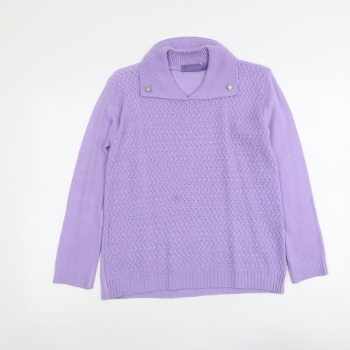 Autonomy Womens Purple Collared Acrylic Pullover Jumper Size S