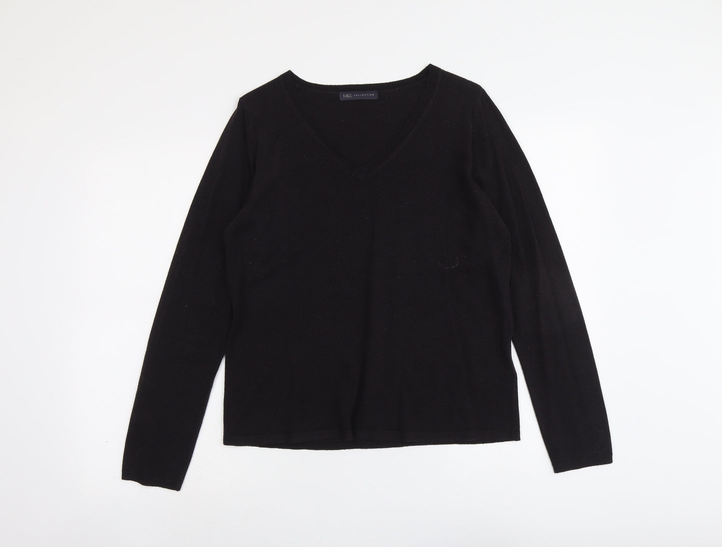 Marks and Spencer Womens Black V-Neck Acrylic Pullover Jumper Size 14