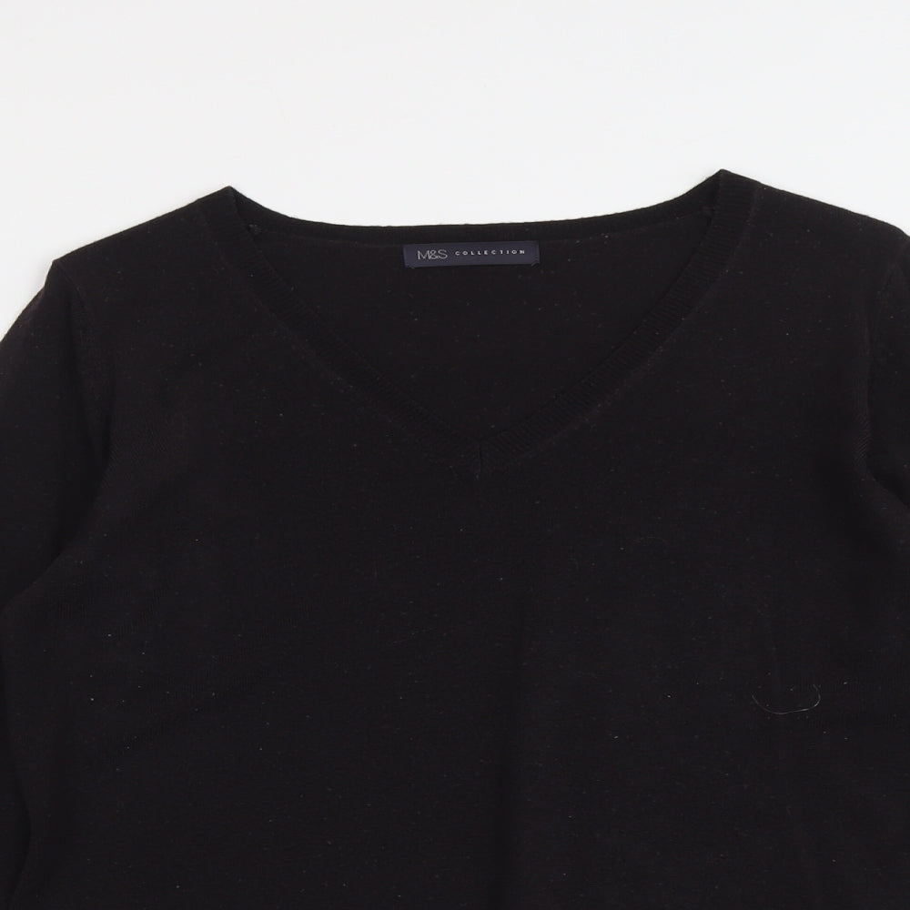 Marks and Spencer Womens Black V-Neck Acrylic Pullover Jumper Size 14