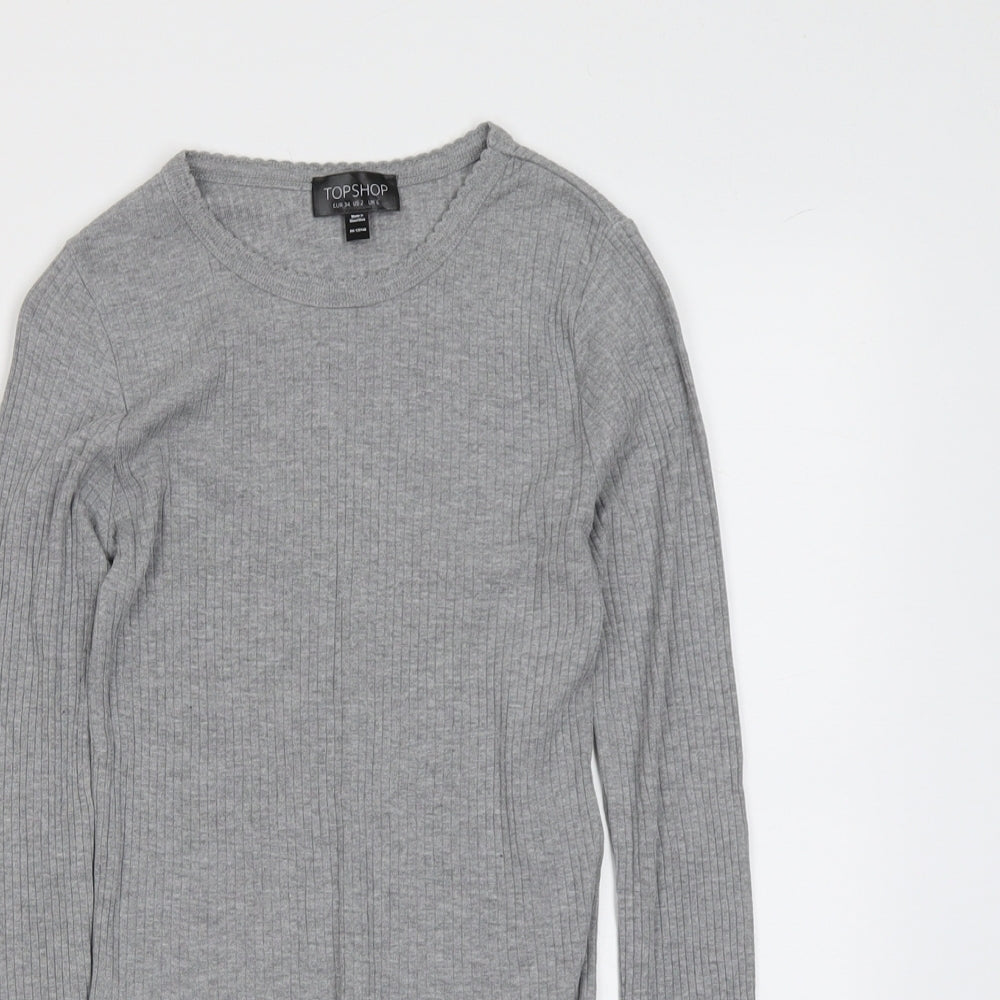 Topshop Womens Green Cotton Basic T-Shirt Size 6 Round Neck