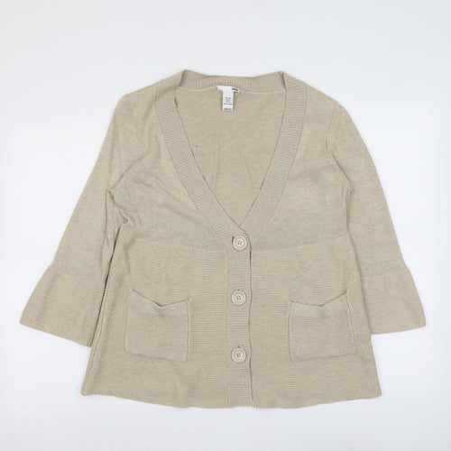 H&M Womens Beige V-Neck Acrylic Cardigan Jumper Size M