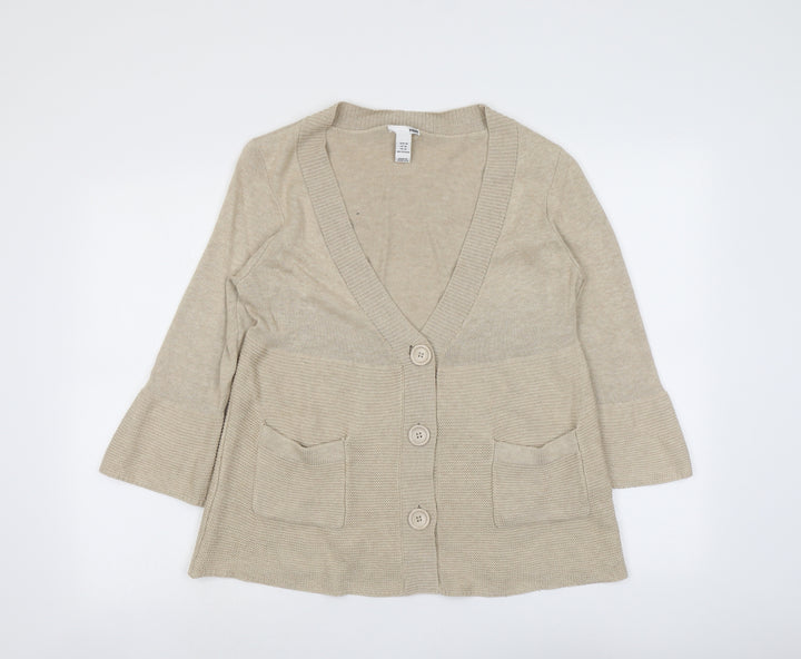H&M Womens Beige V-Neck Acrylic Cardigan Jumper Size M