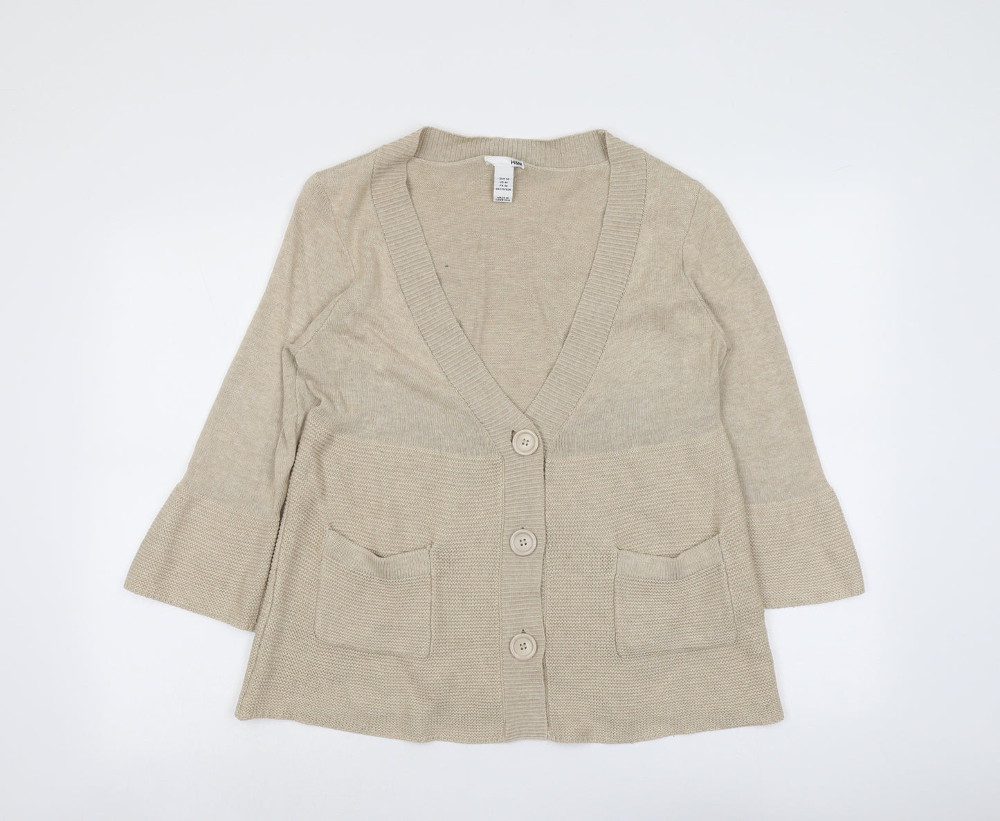 H&M Womens Beige V-Neck Acrylic Cardigan Jumper Size M