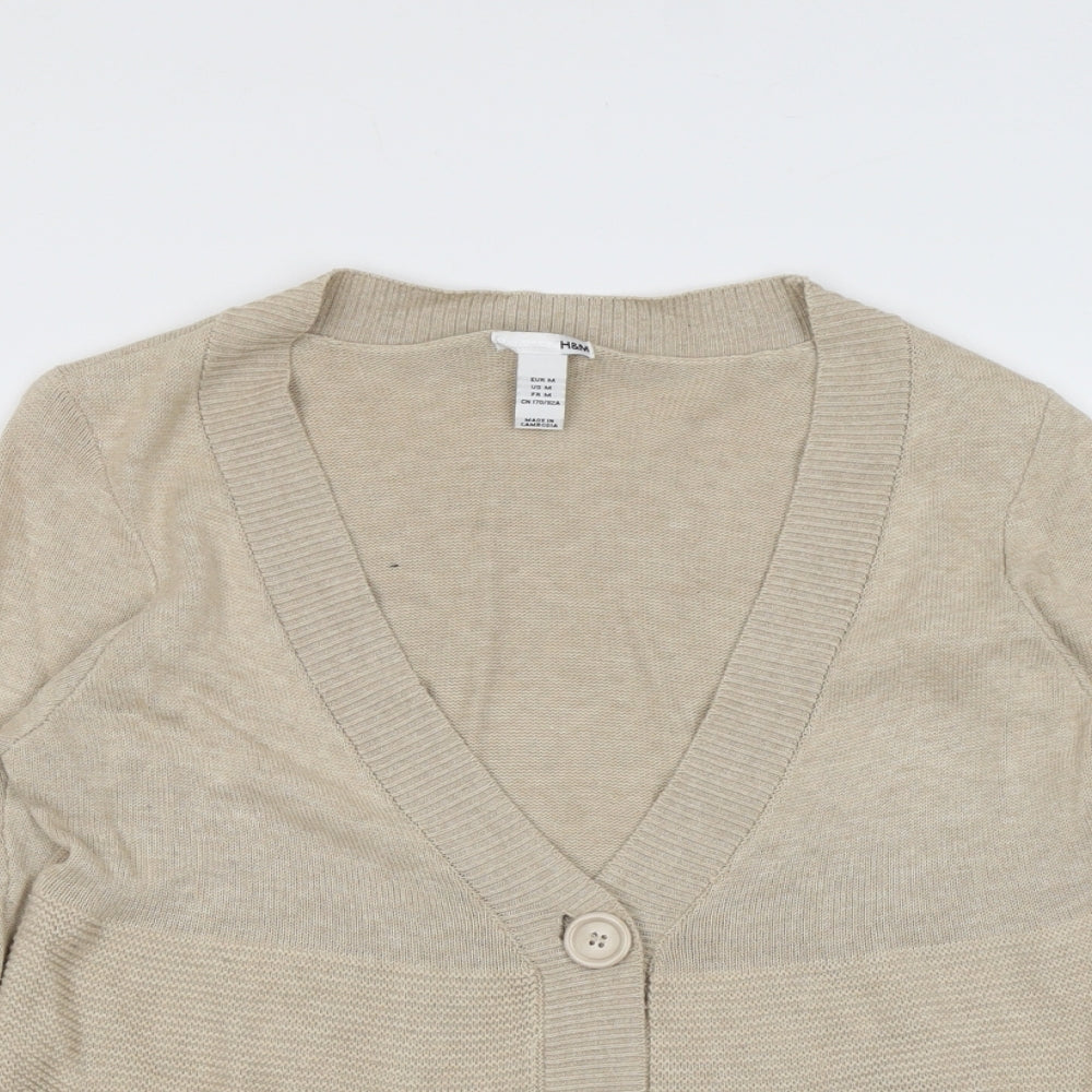 H&M Womens Beige V-Neck Acrylic Cardigan Jumper Size M