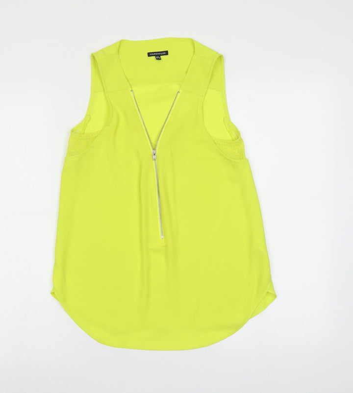 Warehouse Womens Green Polyester Basic Tank Size 8 V-Neck