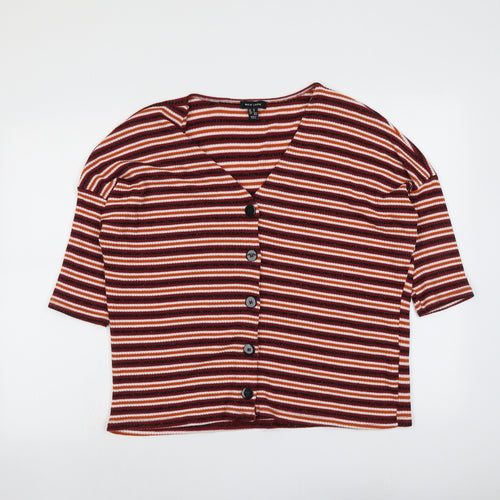New Look Womens Multicoloured V-Neck Striped Polyester Cardigan Jumper Size M