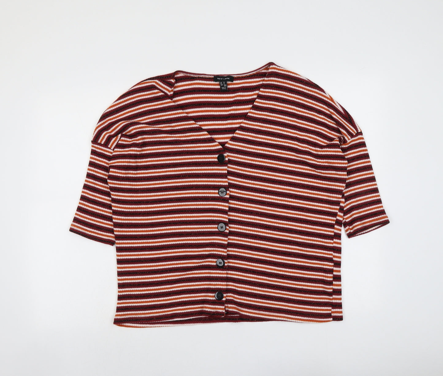 New Look Womens Multicoloured V-Neck Striped Polyester Cardigan Jumper Size M