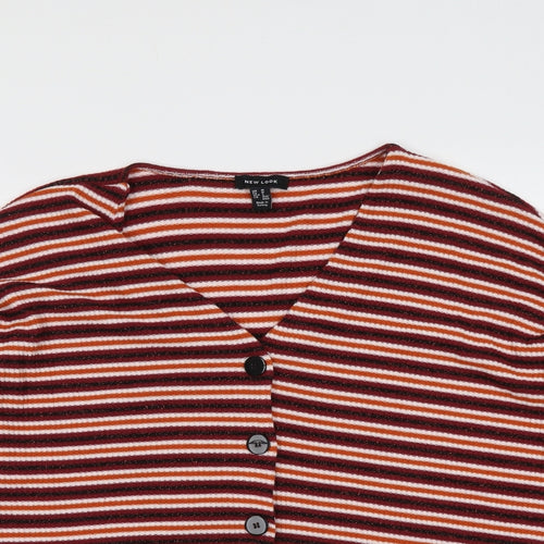 New Look Womens Multicoloured V-Neck Striped Polyester Cardigan Jumper Size M