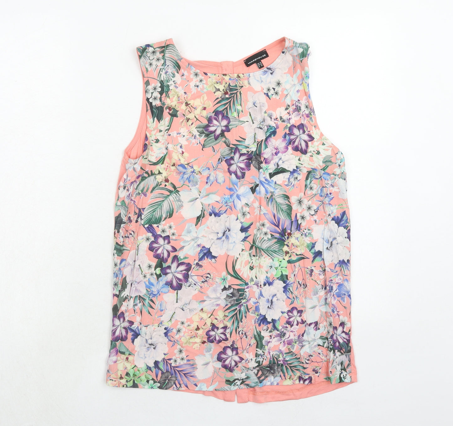 Warehouse Womens Pink Floral Polyester Basic Tank Size 10 Round Neck
