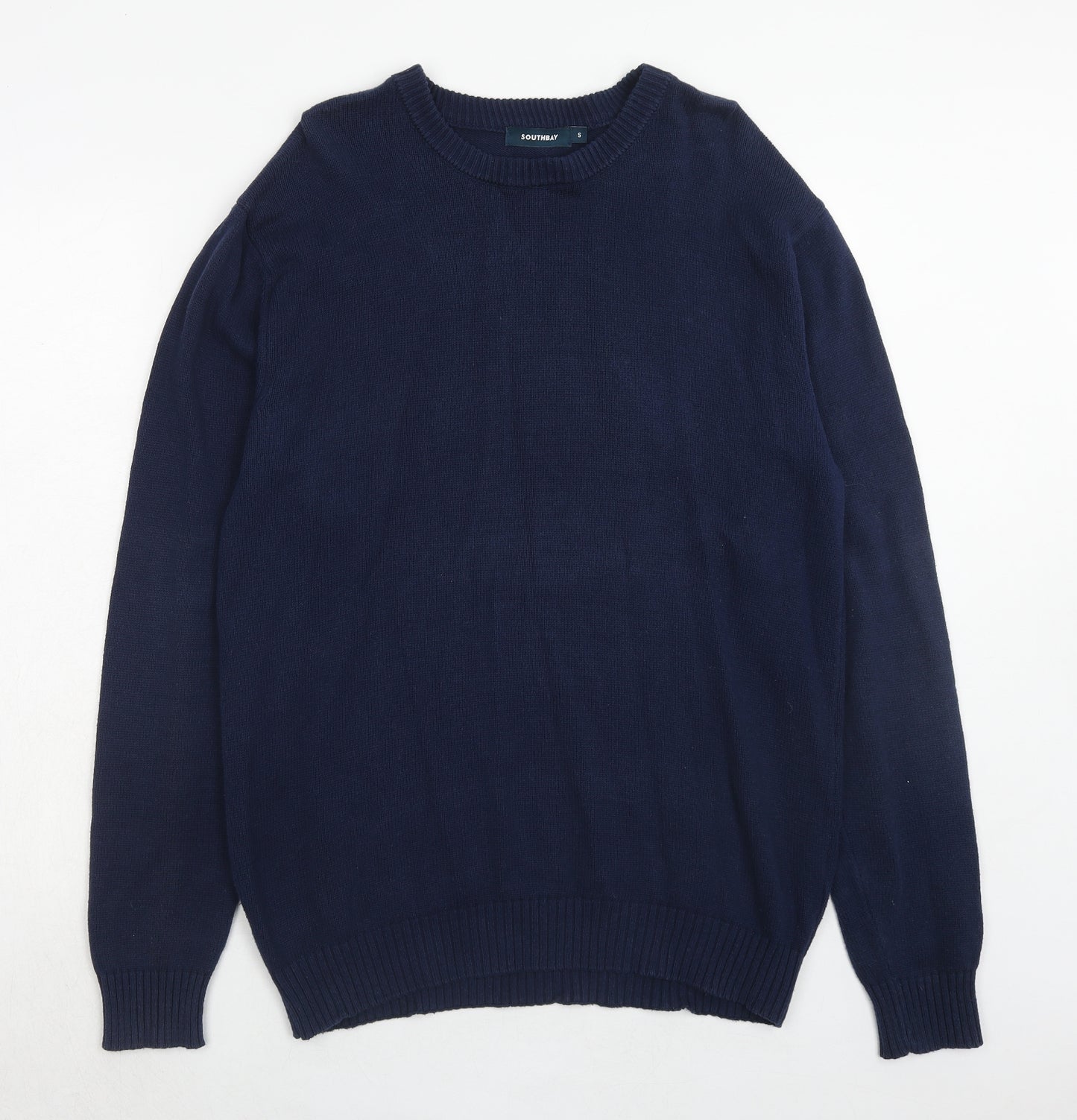 South Bay Mens Blue Round Neck Cotton Pullover Jumper Size S Long Sleeve