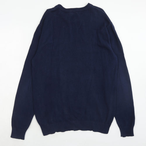South Bay Mens Blue Round Neck Cotton Pullover Jumper Size S Long Sleeve