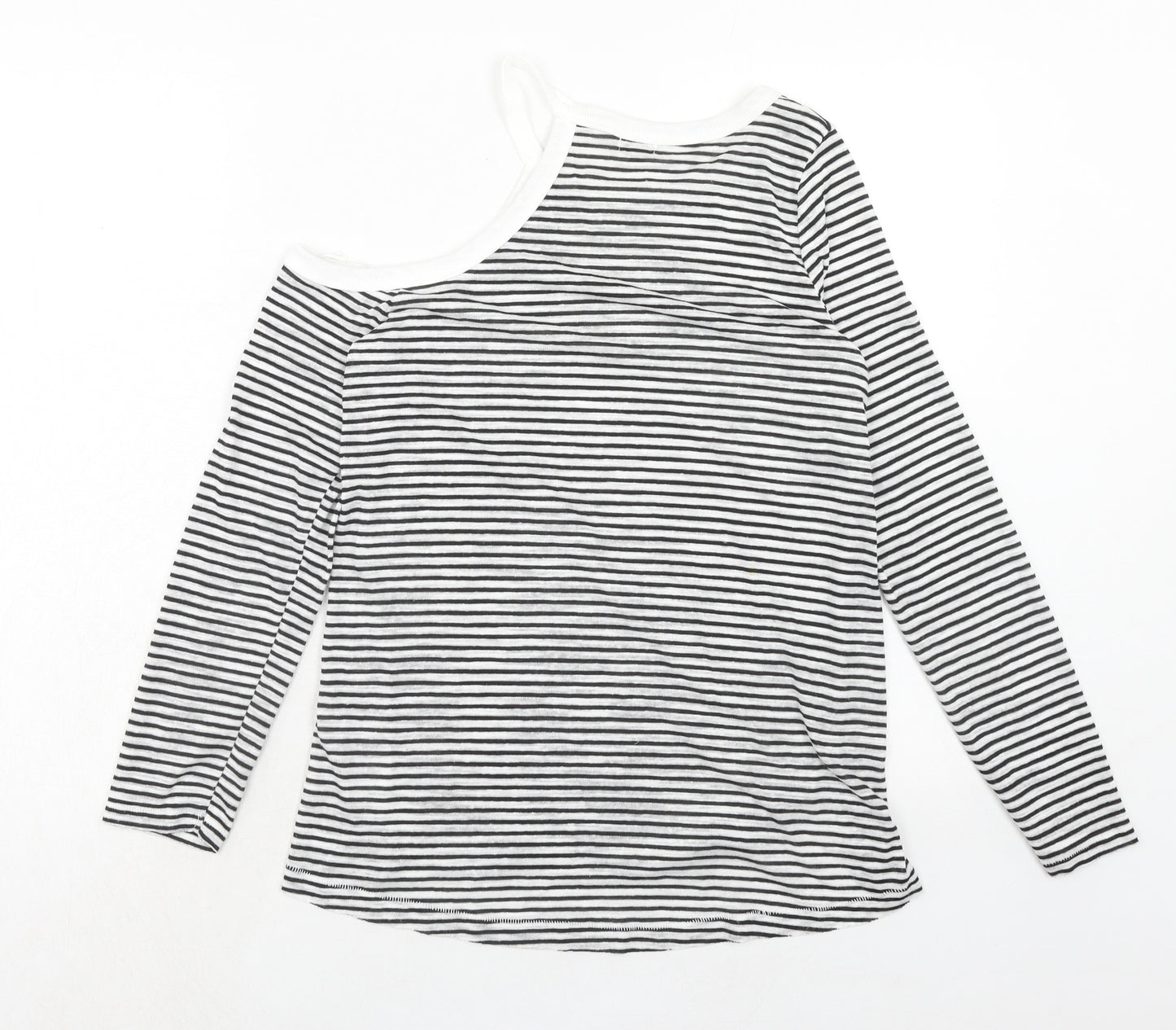 River Island Womens Grey Striped Polyester Basic Blouse Size 10 Round Neck - Cold Shoulder