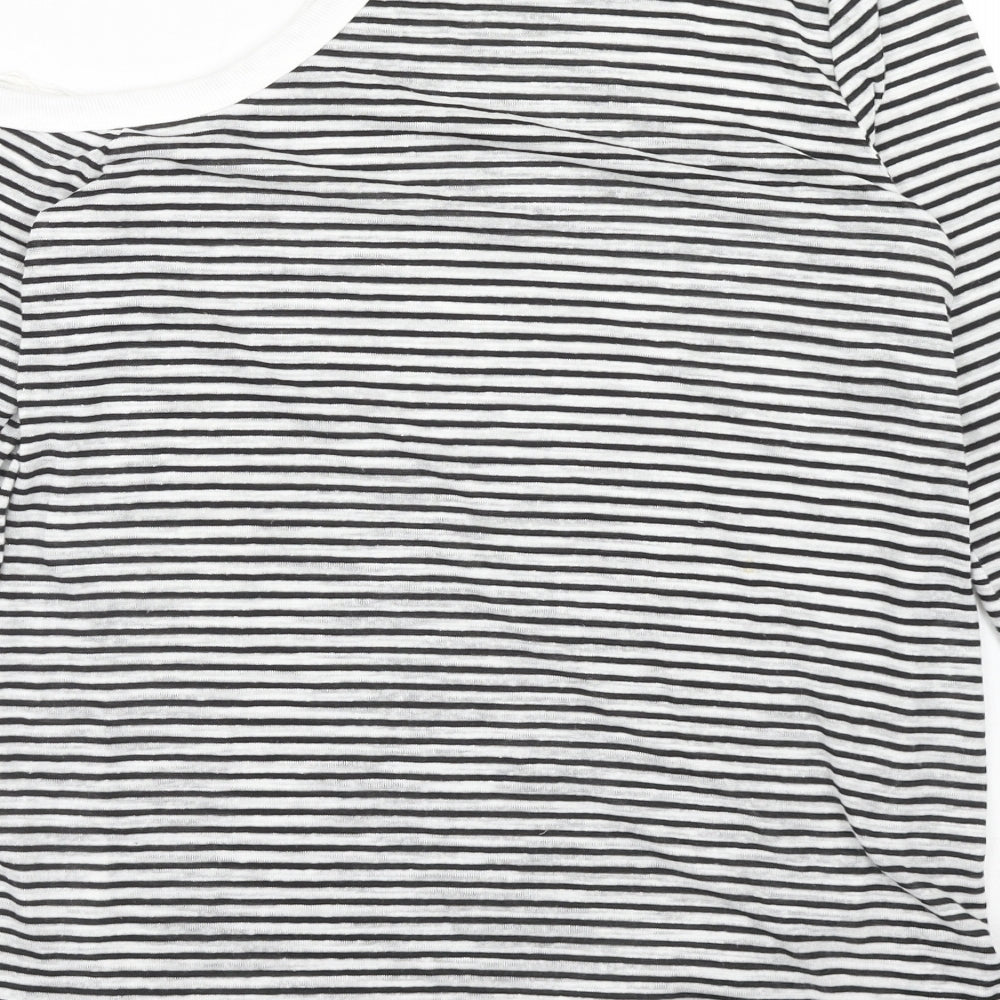 River Island Womens Grey Striped Polyester Basic Blouse Size 10 Round Neck - Cold Shoulder