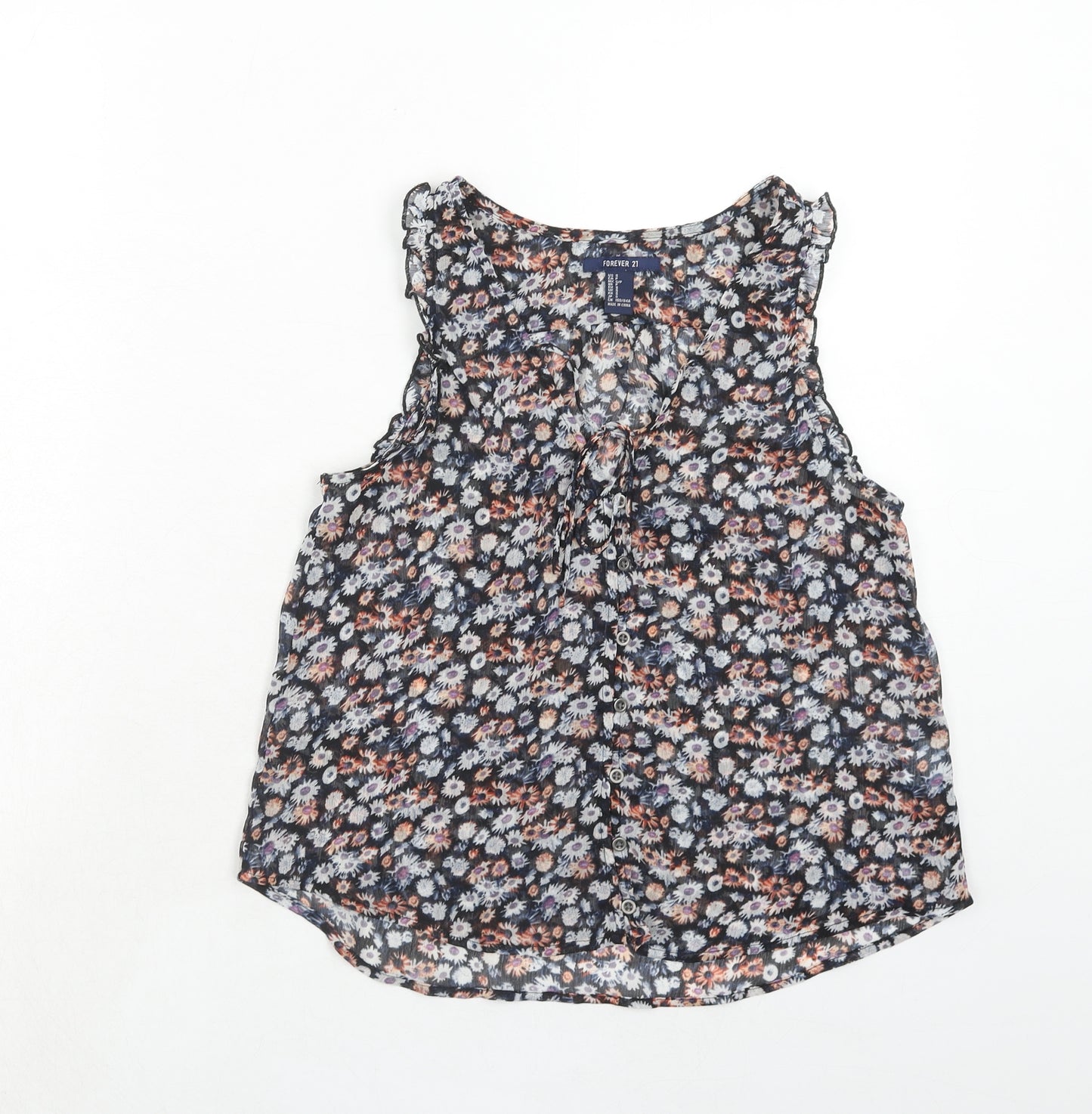 FOREVER 21 Womens Multicoloured Floral Polyester Basic Tank Size S V-Neck