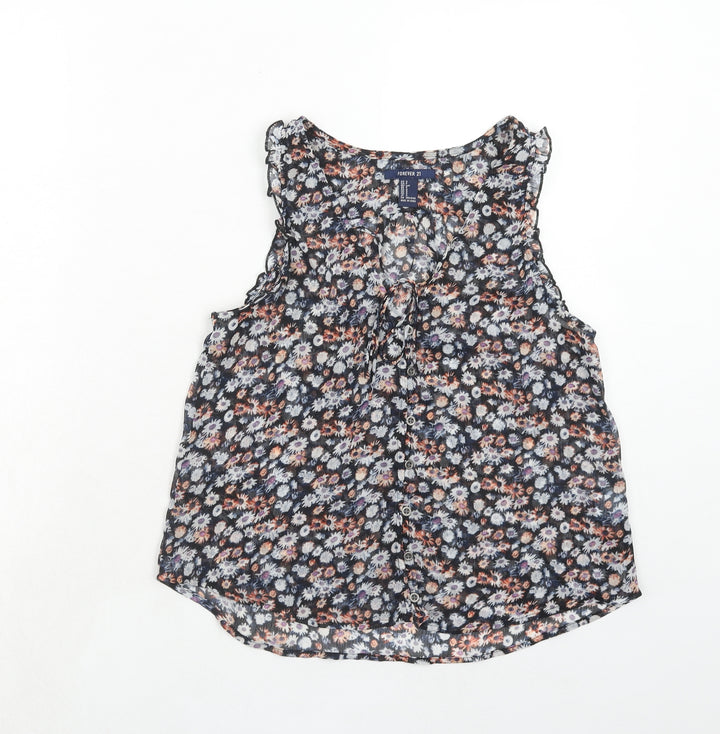 FOREVER 21 Womens Multicoloured Floral Polyester Basic Tank Size S V-Neck