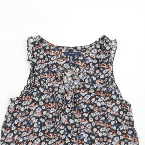 FOREVER 21 Womens Multicoloured Floral Polyester Basic Tank Size S V-Neck