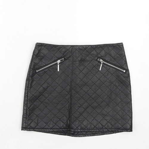 H&M Womens Black Argyle/Diamond Viscose A-Line Skirt Size 10 Zip