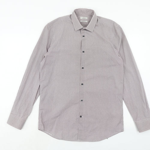 NEXT Mens Purple Geometric Polyester Button-Up Size 15 Collared Button