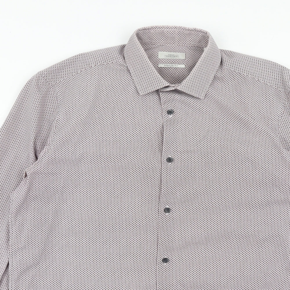 NEXT Mens Purple Geometric Polyester Button-Up Size 15 Collared Button