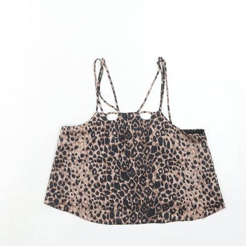 Topshop Womens Brown Animal Print Polyester Basic Tank Size 8 Square Neck - Leopard Print