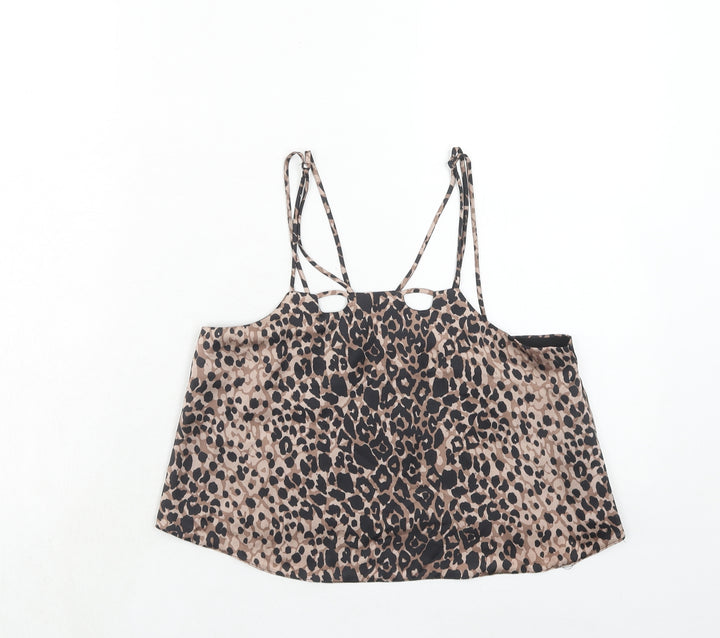Topshop Womens Brown Animal Print Polyester Basic Tank Size 8 Square Neck - Leopard Print