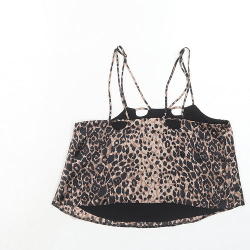 Topshop Womens Brown Animal Print Polyester Basic Tank Size 8 Square Neck - Leopard Print