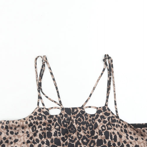 Topshop Womens Brown Animal Print Polyester Basic Tank Size 8 Square Neck - Leopard Print