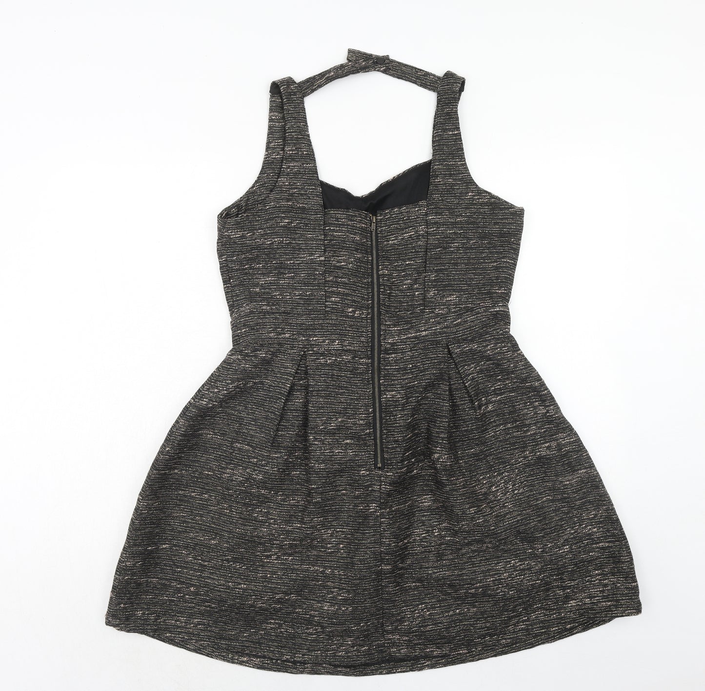 Charming Charlie Womens Black Polyester Fit & Flare Size L V-Neck Zip