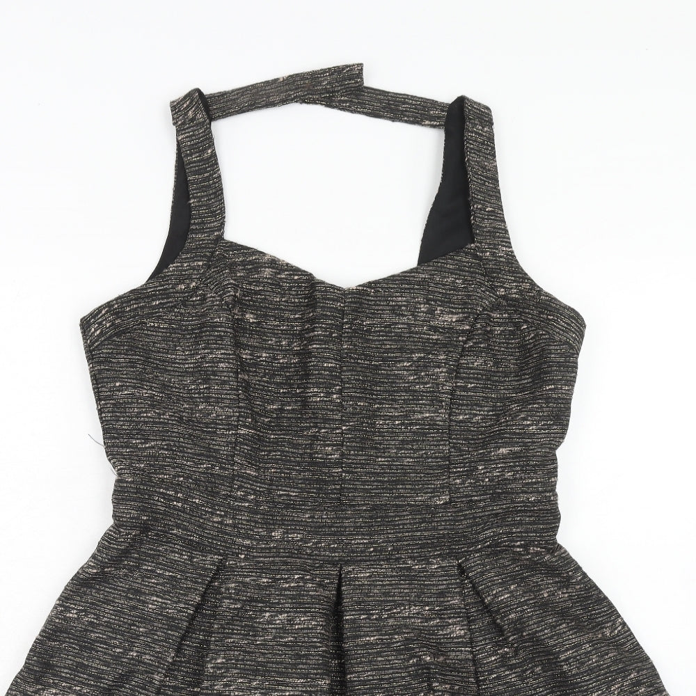 Charming Charlie Womens Black Polyester Fit & Flare Size L V-Neck Zip