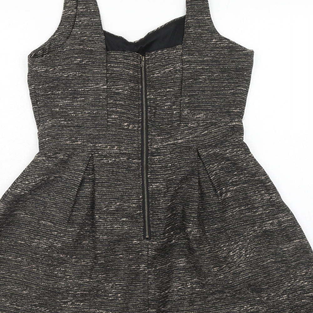 Charming Charlie Womens Black Polyester Fit & Flare Size L V-Neck Zip