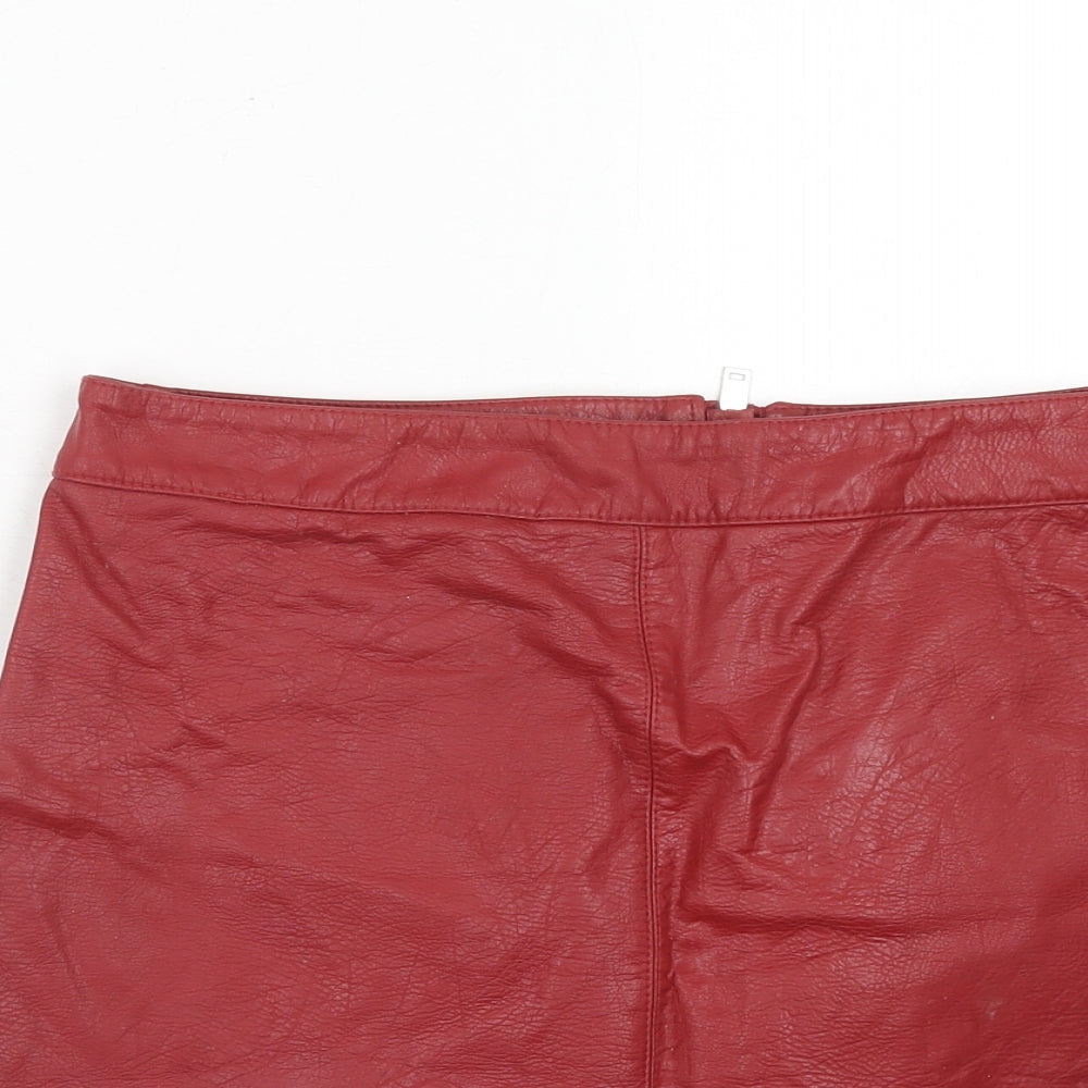 Dorothy Perkins Womens Red Polyurethane A-Line Skirt Size 10 Zip