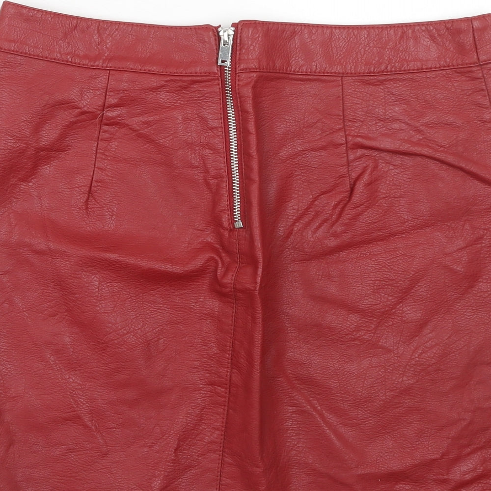 Dorothy Perkins Womens Red Polyurethane A-Line Skirt Size 10 Zip