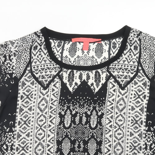 Mango Womens Black Geometric Polyester Basic T-Shirt Size L Round Neck
