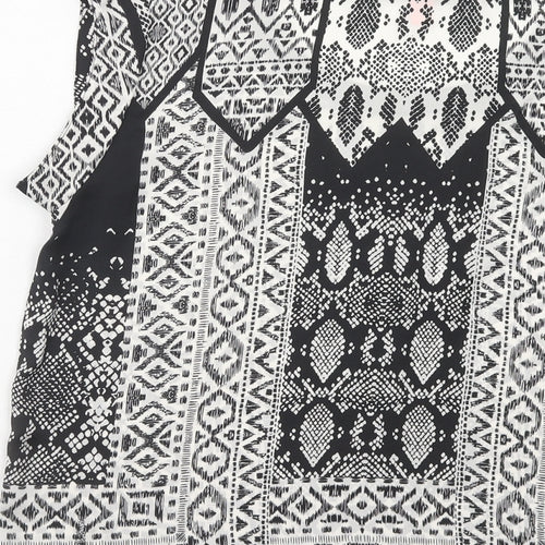 Mango Womens Black Geometric Polyester Basic T-Shirt Size L Round Neck