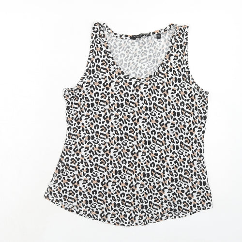 Dorothy Perkins Womens Brown Animal Print Viscose Basic Tank Size 14 Round Neck - Leopard Print