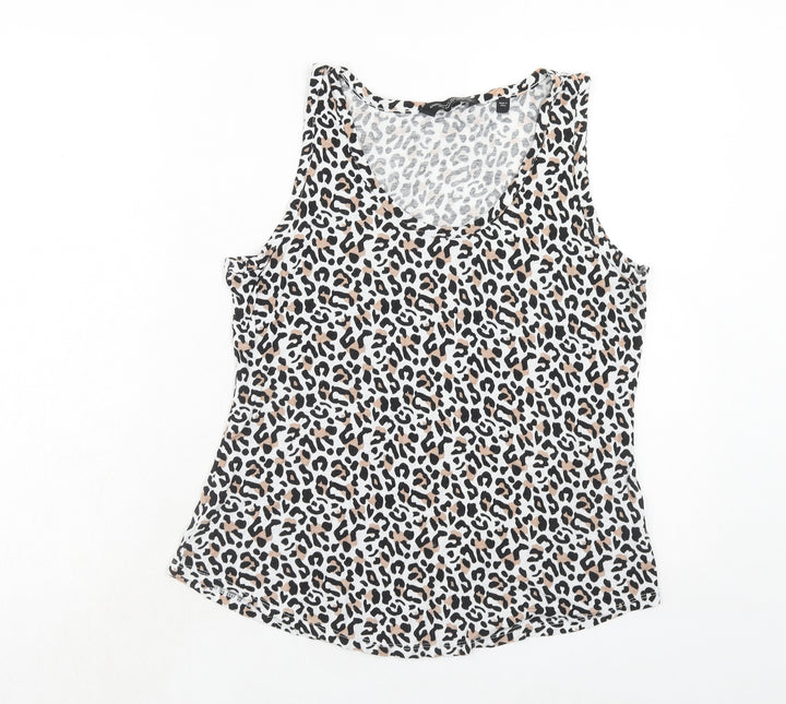 Dorothy Perkins Womens Brown Animal Print Viscose Basic Tank Size 14 Round Neck - Leopard Print