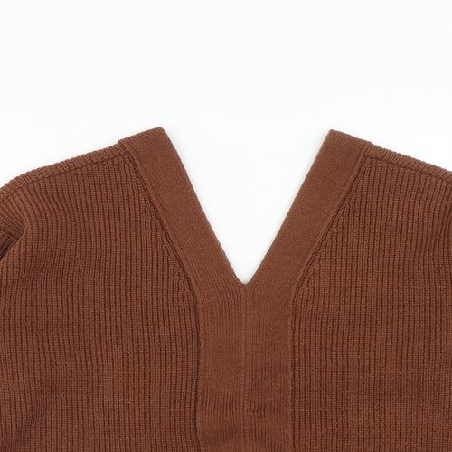 Apricot Womens Brown V-Neck Polyester Pullover Jumper Size 10 - Lace Up Back