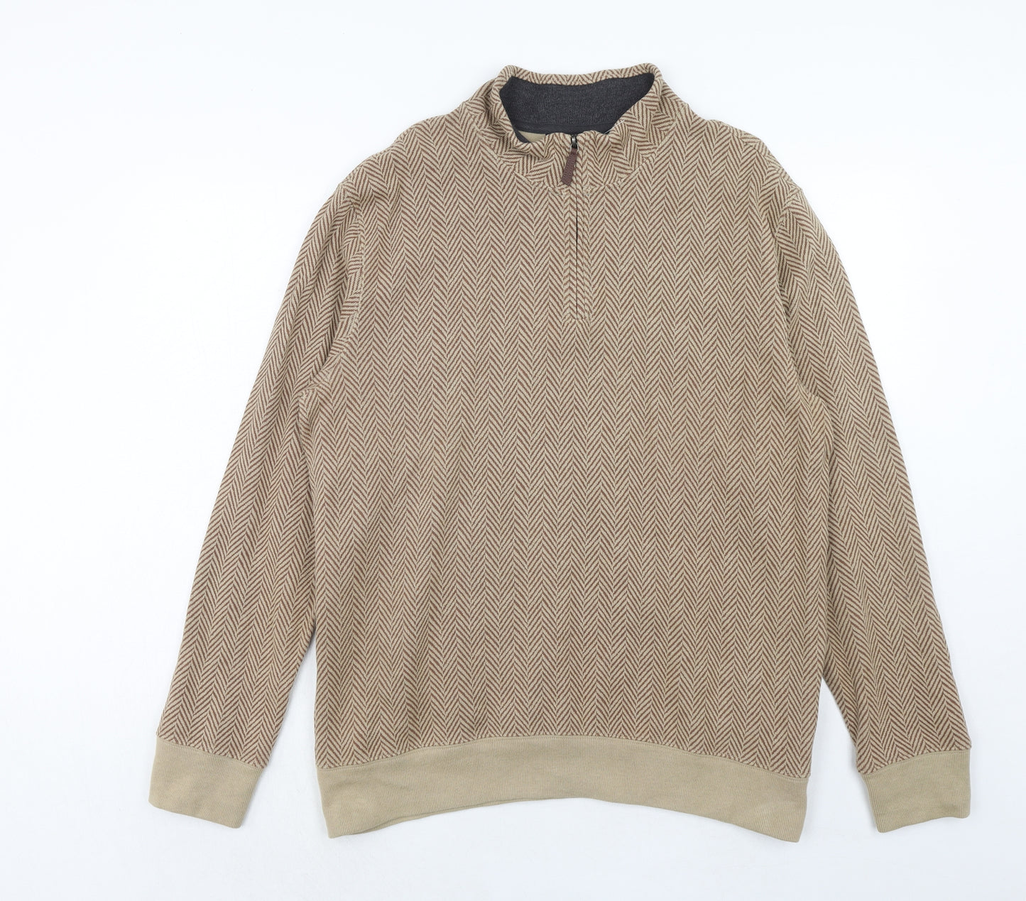 Lands' End Mens Brown Herringbone Cotton Pullover Sweatshirt Size L