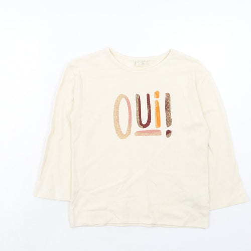 Zara Girls Ivory Cotton Basic T-Shirt Size 8 Years Round Neck Pullover - Oui!