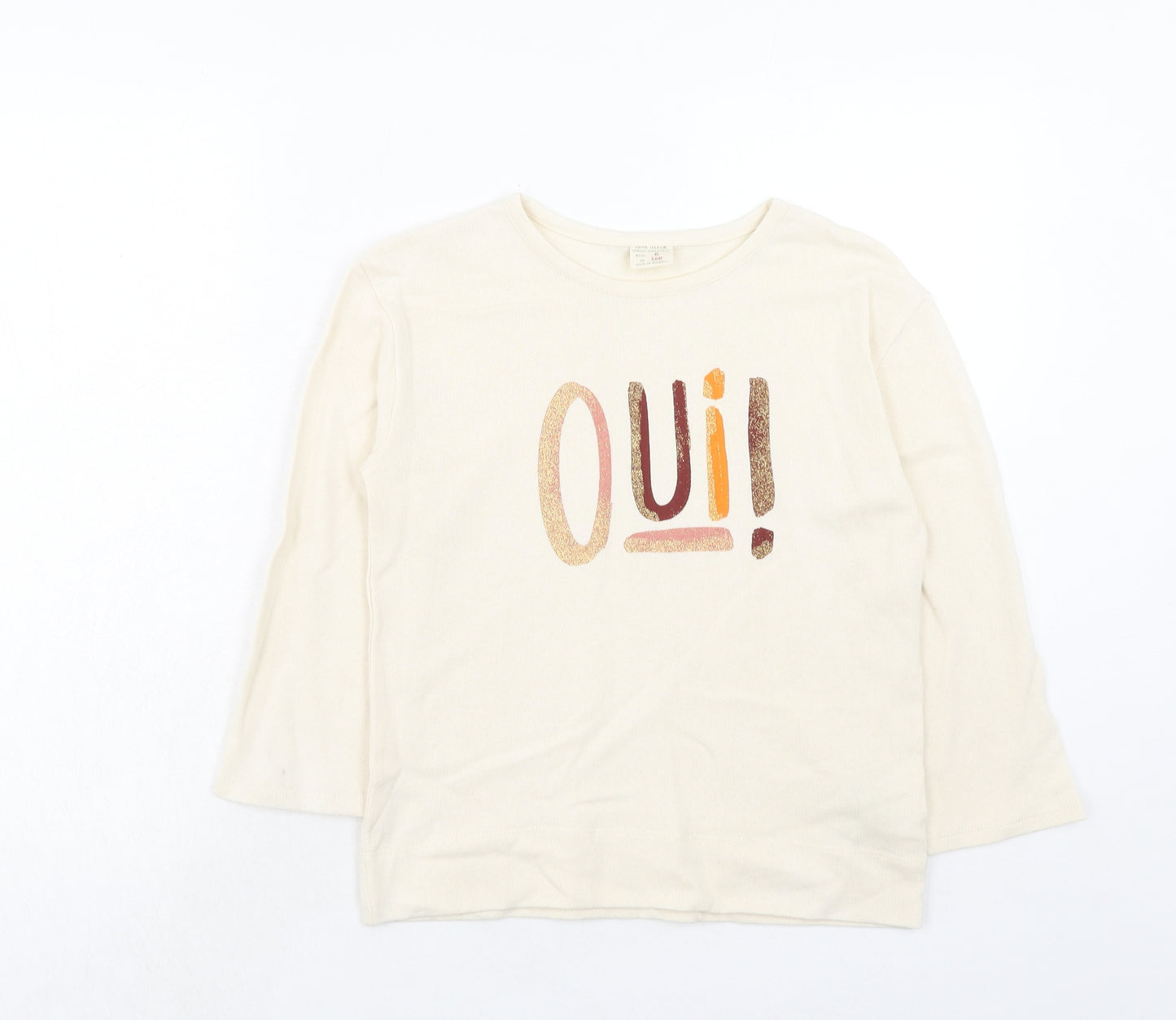 Zara Girls Ivory Cotton Basic T-Shirt Size 8 Years Round Neck Pullover - Oui!