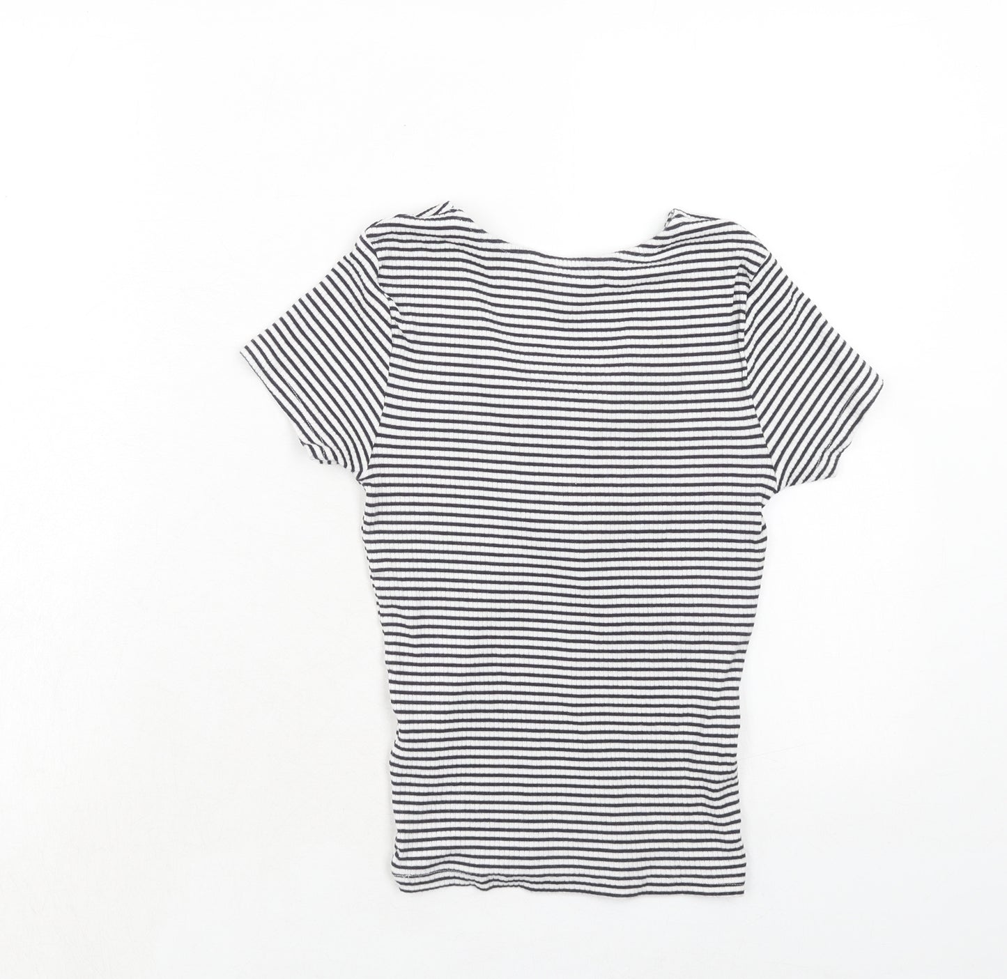 New Look Womens White Striped Cotton Basic T-Shirt Size 10 V-Neck