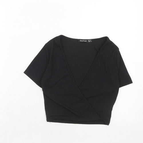 Boohoo Womens Black Polyester Basic Blouse Size 10 V-Neck