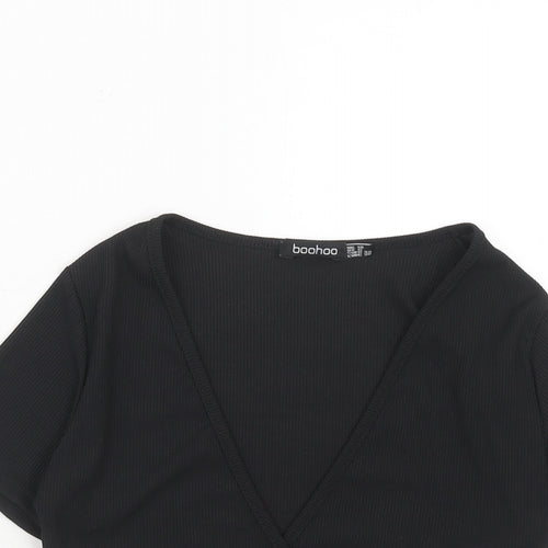 Boohoo Womens Black Polyester Basic Blouse Size 10 V-Neck