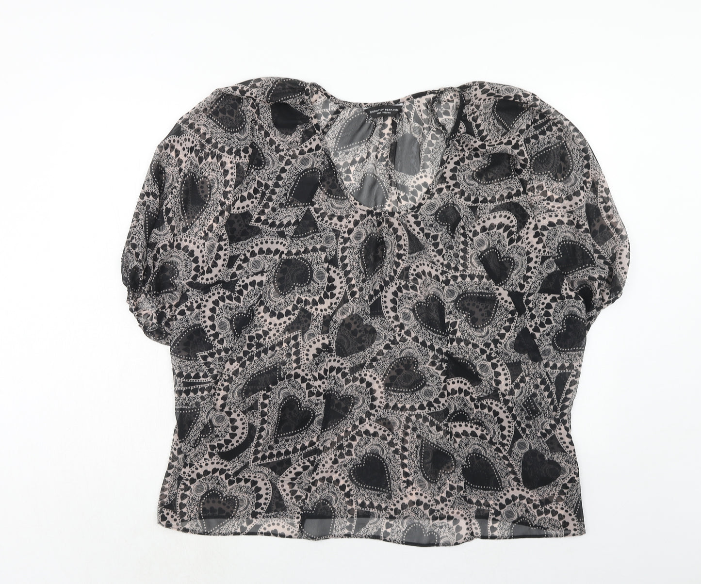 Dorothy Perkins Womens Black Geometric Polyester Basic Blouse Size 10 Round Neck