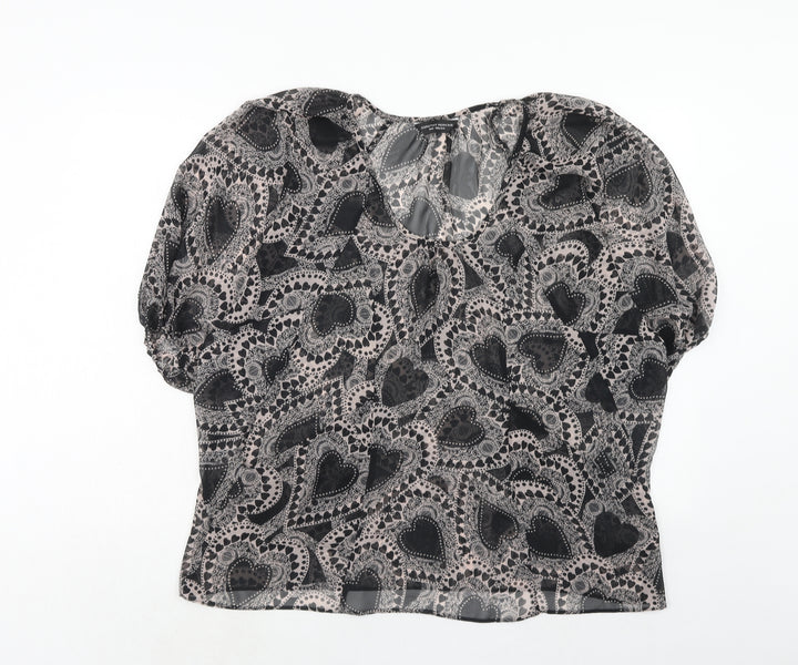 Dorothy Perkins Womens Black Geometric Polyester Basic Blouse Size 10 Round Neck
