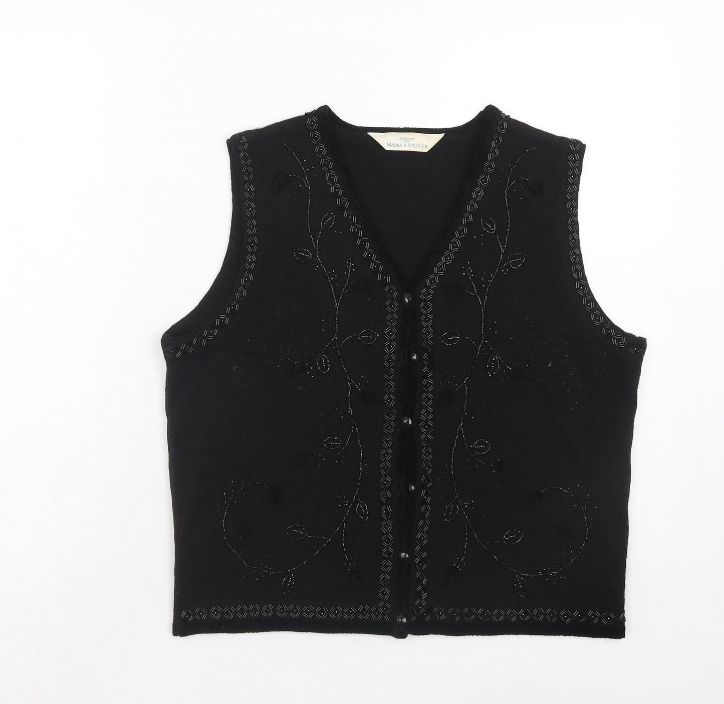Marks and Spencer Womens Black V-Neck Acrylic Vest Jumper Size 14