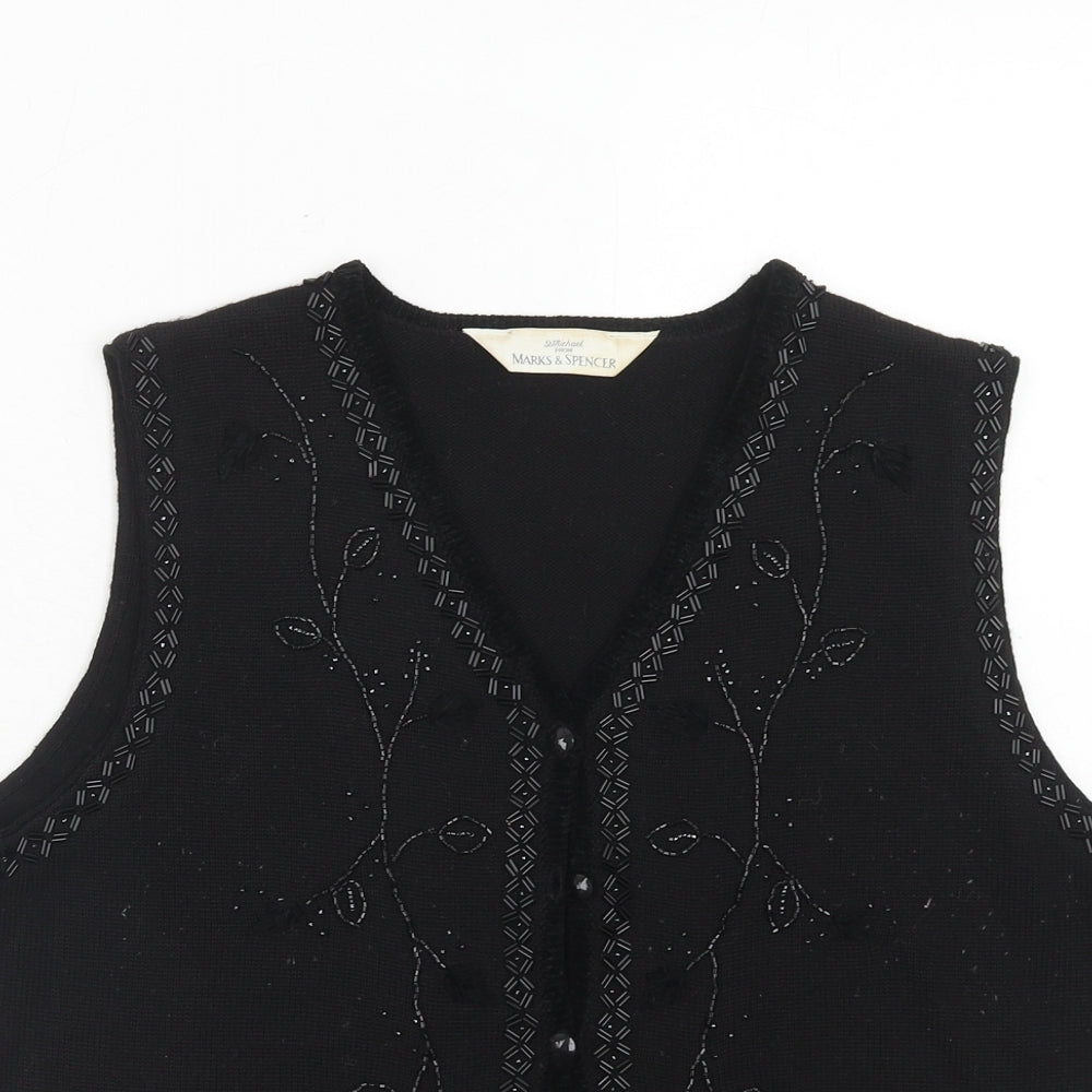 Marks and Spencer Womens Black V-Neck Acrylic Vest Jumper Size 14
